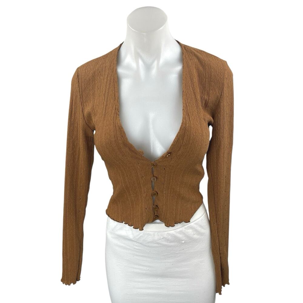 Zara Women's Brown Long Sleeve Knit Button Up Cardigan Sweater Top Size XS